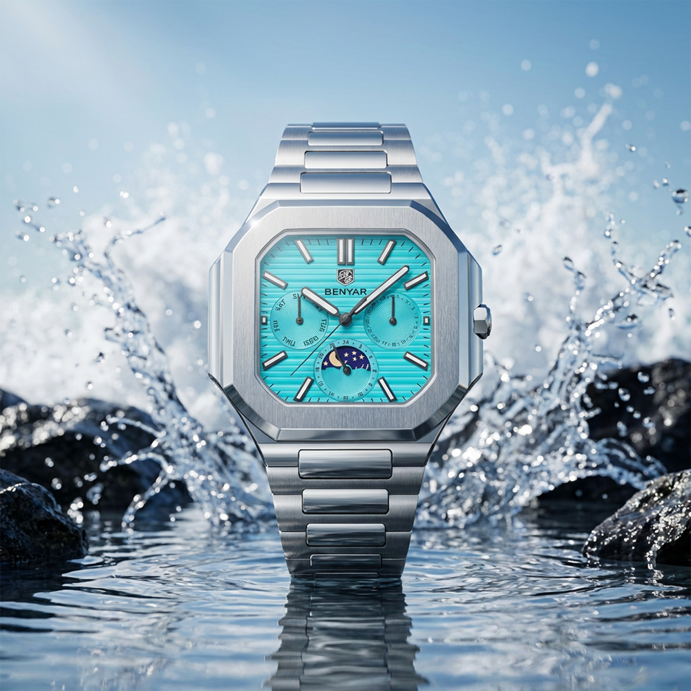 Chronograph Sport Watch - BENYAR Men's Square Quartz Watch Tiffany